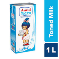 amul tazza toned milk, 1 l tetra pack, 1 l