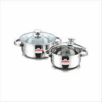 kitchen essential (1.5 l/1 l) stainless steel belly shape cook & serve set with glass lid 5mm)